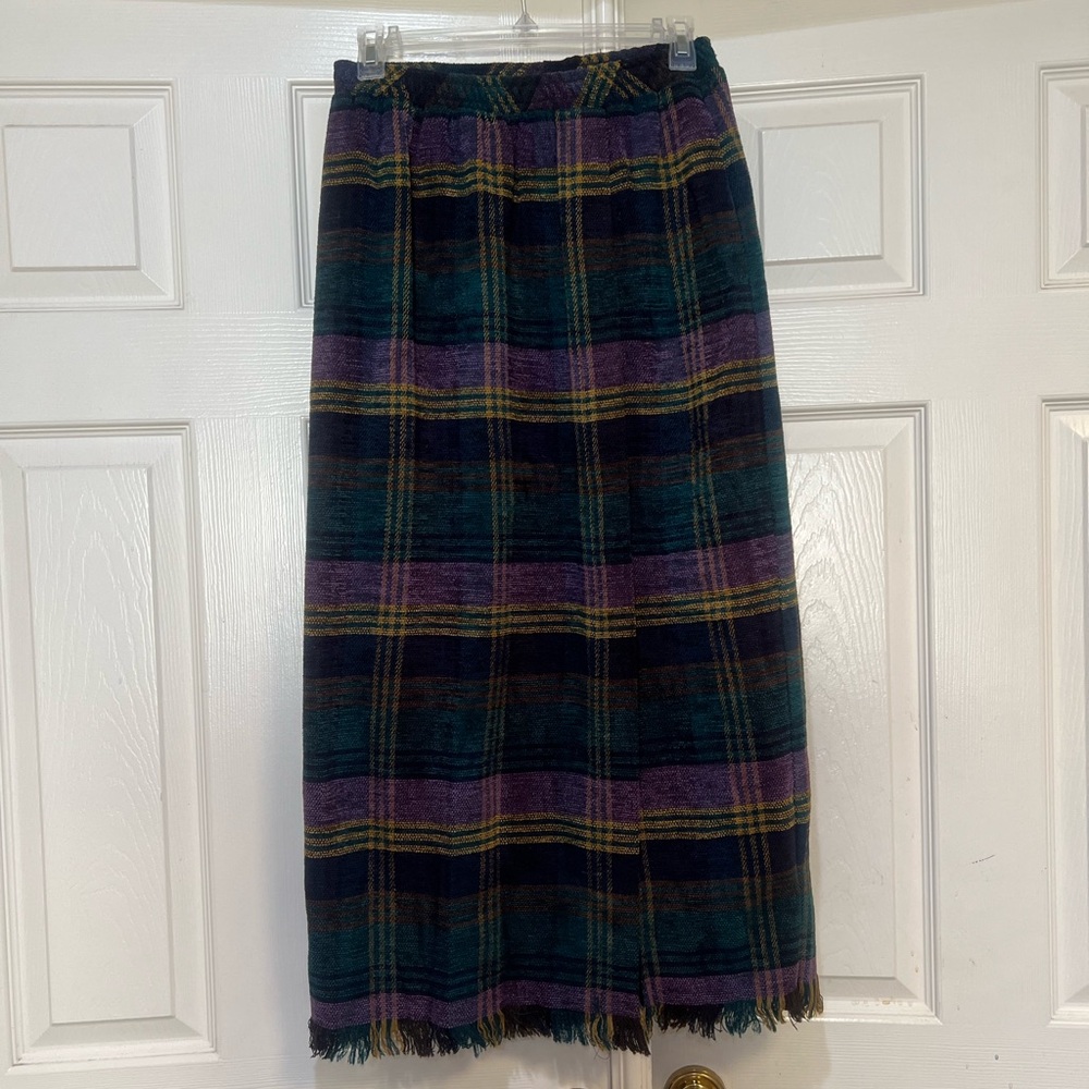 Vintage Plaid Midi blanket Skirt Purple Green preppy chic office casual size 10 - Picture 3 of 14